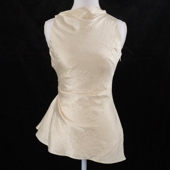 Alexander McQueen Asymmetrical Ruched Smashed Satin Top, Oyster, IT 36 (US 0) - Picture 2 of 14
